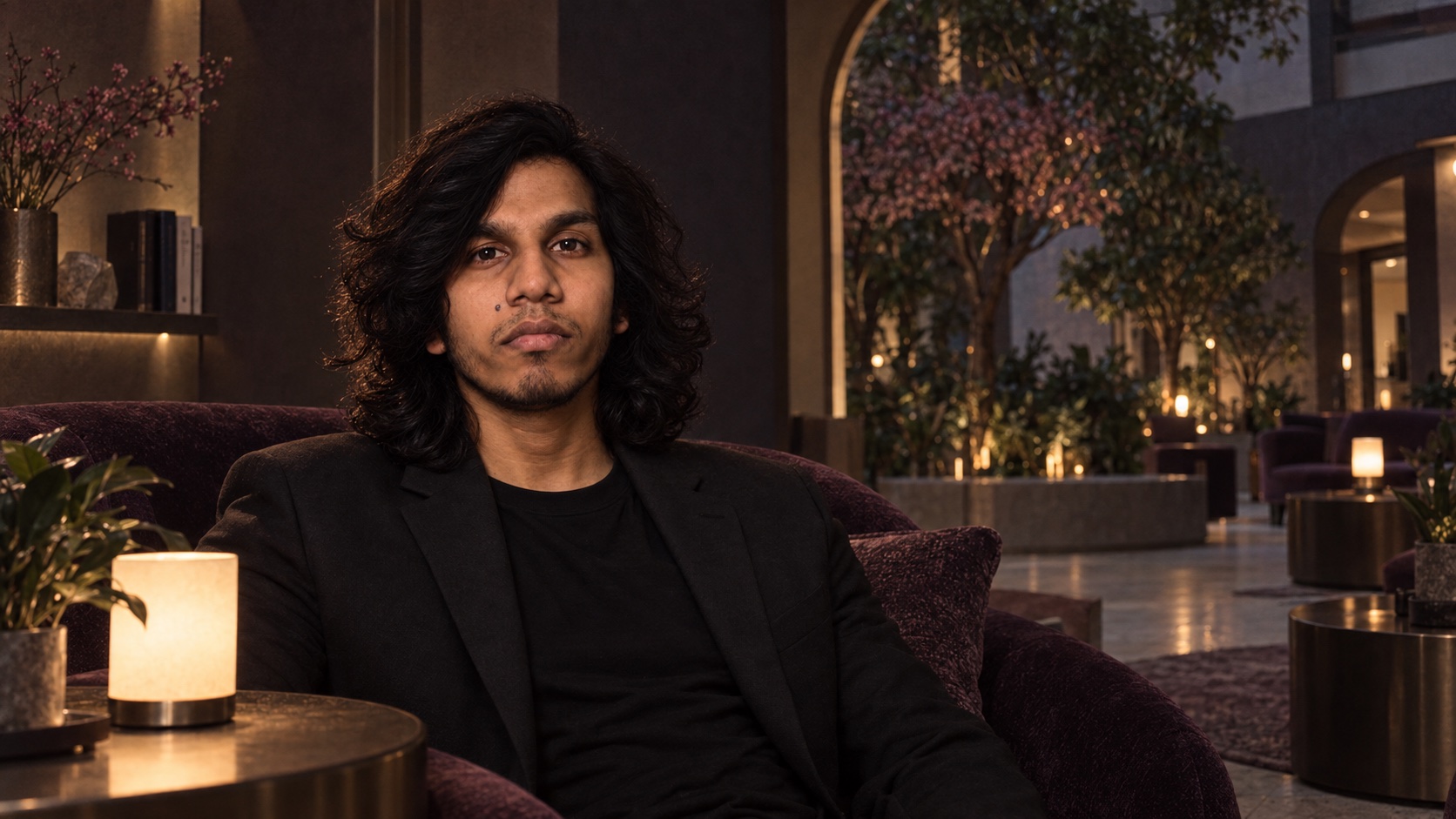 Aman Jaiswal seated in a warm lounge, looking at the camera